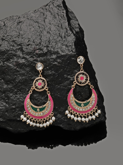 

Accessorize Pink & Gold-Plated Enamelled Crescent Shaped Chandbalis