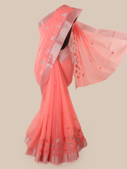 

Pothys Peach-Coloured Cotton Blend Woven Design Chanderi Saree