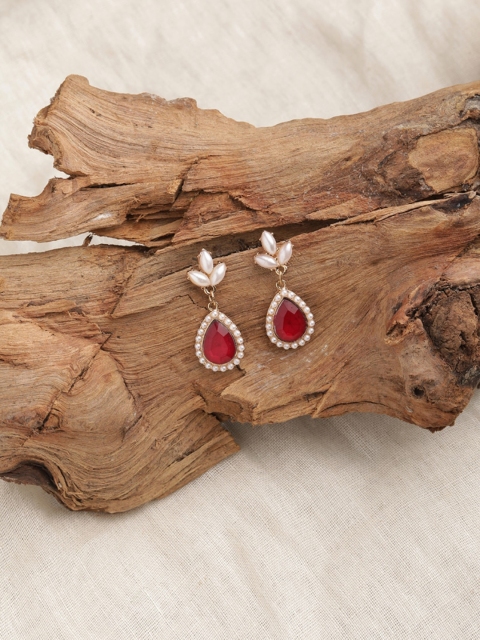 

Accessorize London Women Pearl Short Drop Earrings, Red