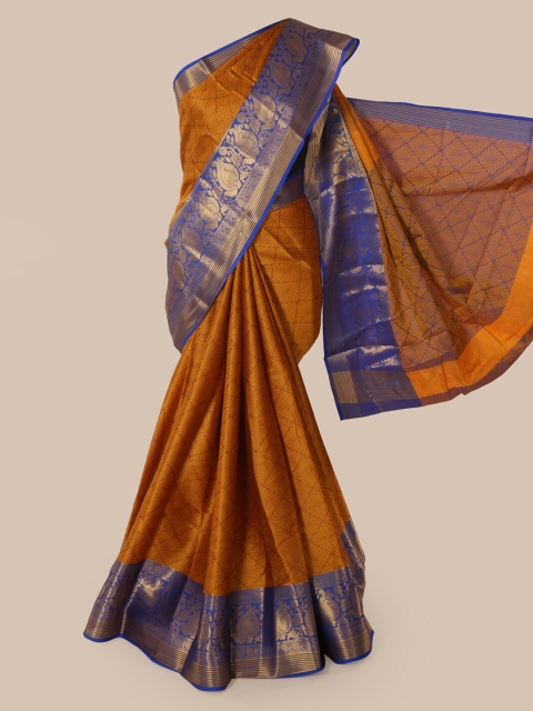 

Pothys Mustard Yellow Cotton Blend Woven Design Chanderi Saree