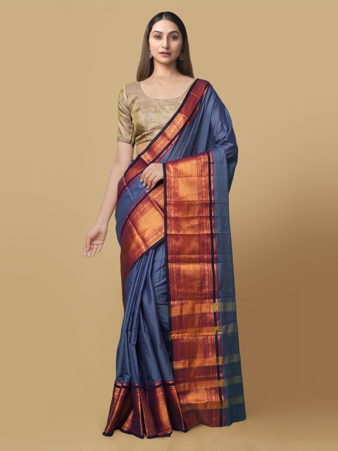 

Unnati Silks Blue Solid Narayan Peth Saree