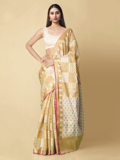 

Unnati Silks Yellow Silk Cotton Woven Design Banarasi Saree