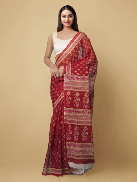 

Unnati Silks Red Printed Kota Saree