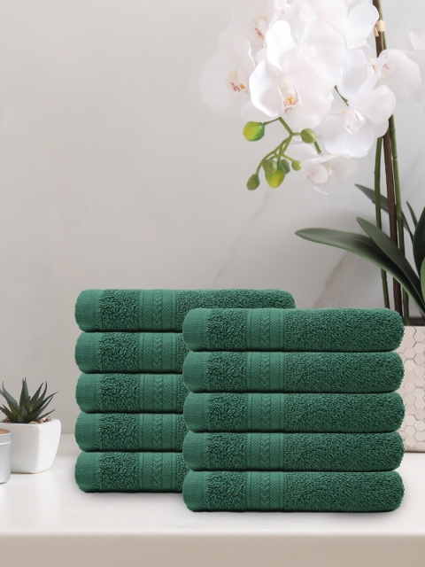 

Trident Unisex Set Of 10 Green Solid Cotton 400 GSM Face Towels