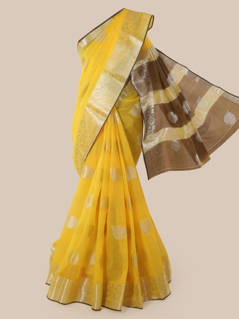 

Pothys Yellow Cotton Blend Woven Design Chanderi Saree