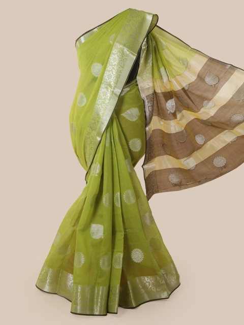 

Pothys Green Cotton Blend Woven Design Chanderi Saree