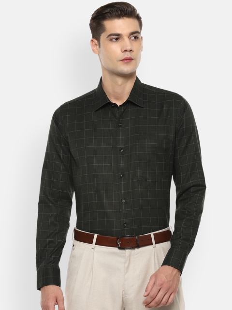 

Van Heusen Men Olive Green & Off-White Checked Slim Fit Pure Cotton Formal Shirt