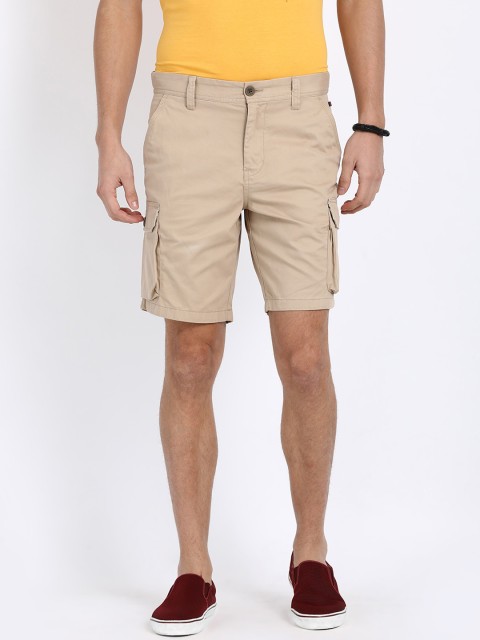 

t-base Men Beige Solid Regular Fit Pure Cotton Cargo Shorts