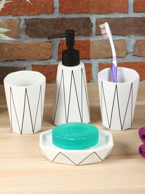 

House Of Accessories Set of 4 White & Black Textured Ceramic Bath Accessories
