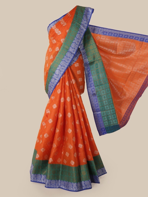 

Pothys Orange & Blue Cotton Blend Woven Design Chanderi Saree