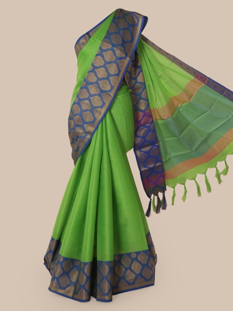 

Pothys Green Cotton Blend Solid Chanderi Saree