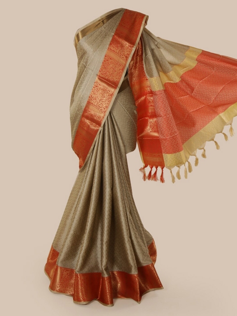 

Pothys Taupe Cotton Blend Woven Design Chanderi Saree