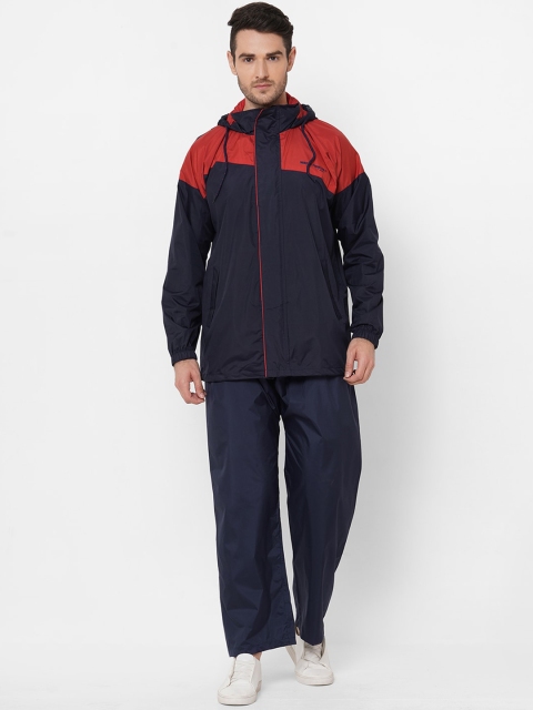 

Zeel Men Navy-Blue & Red Colourblocked Hooded Rain Suit
