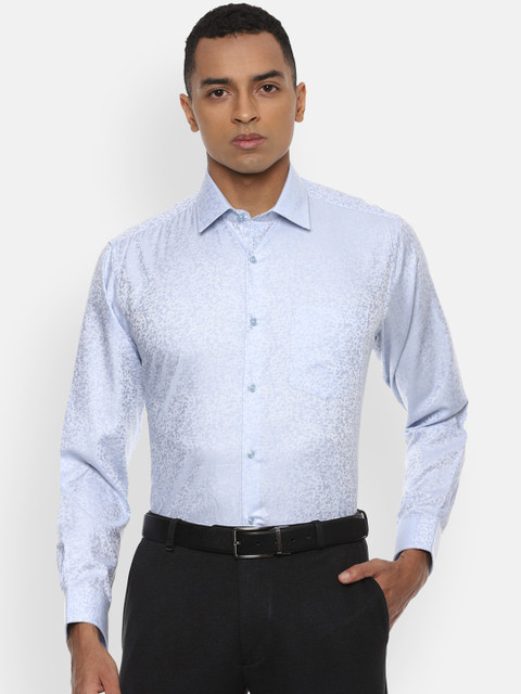 

Van Heusen Men Blue Self Design Pure Cotton Formal Shirt