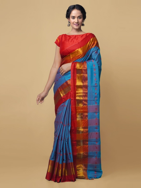

Unnati Silks Blue Silk Cotton Woven Design Handloom Narayan Peth Saree