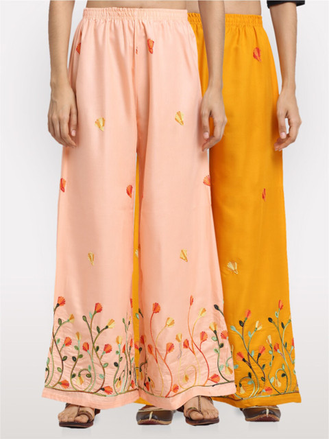 

NEUDIS Women Pack Of 2 Embroidered Wide Leg Palazzos, Peach