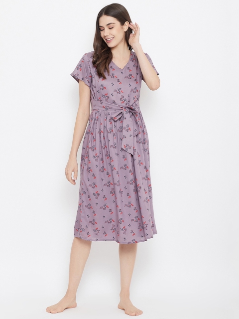 

Clovia Women Purple Printed Midi Nighty