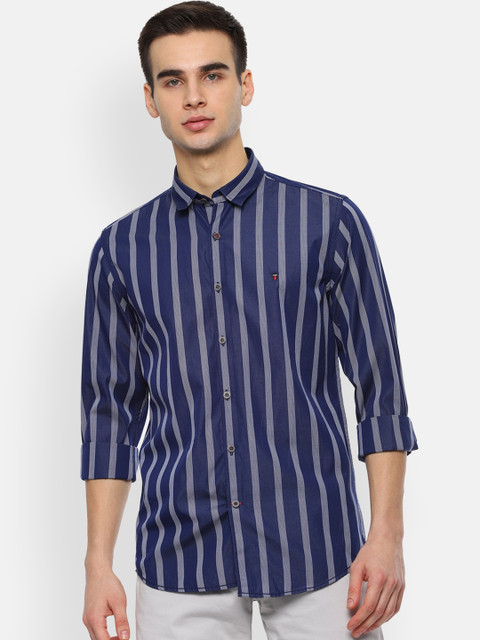 

Louis Philippe Sport Men Navy Blue Slim Fit Striped Pure Cotton Casual Shirt