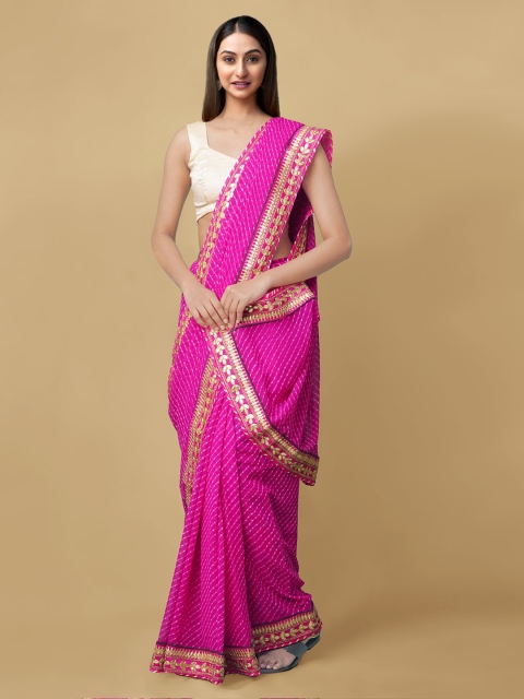 

Unnati Silks Pink Pure Chiffon Printed Bandhani Saree