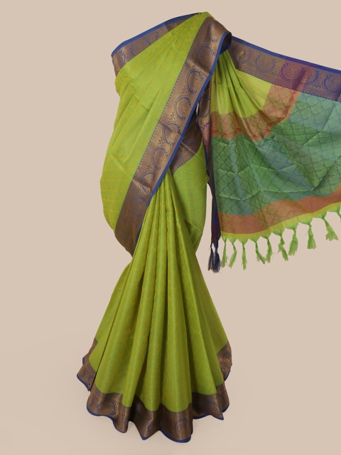 

Pothys Green Cotton Blend Woven Design Chanderi Saree