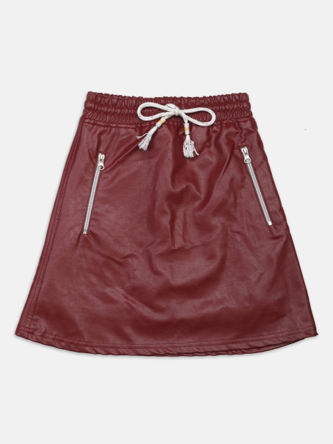 

Nins Moda Girls Maroon Solid Leather A-Line Knee-Length Skirt