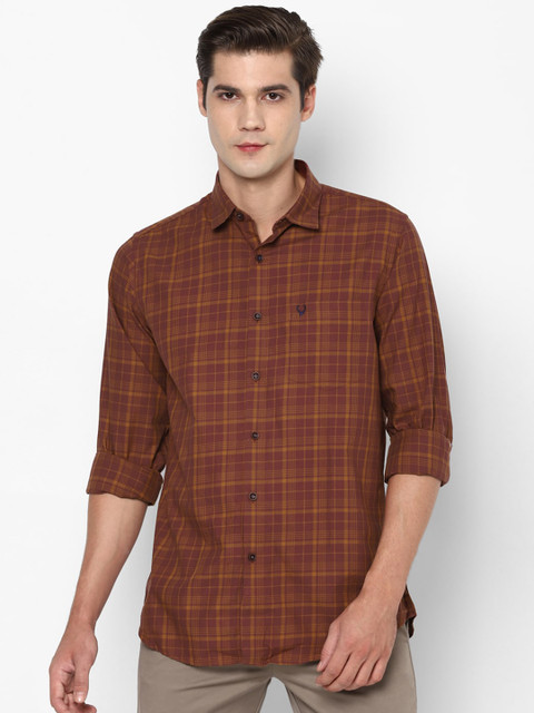 

Allen Solly Men Maroon Pure Cotton Slim Fit Checked Casual Shirt