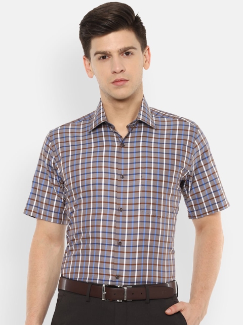 

Van Heusen Men Grey & Brown Regular Fit Checked Cotton Formal Shirt