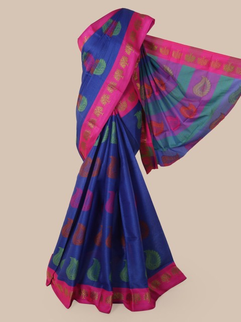 

Pothys Navy Blue & Pink Cotton Blend Woven Design Chanderi Saree