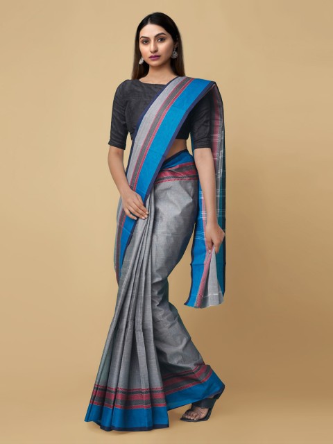 

Unnati Silks Grey Pure Cotton Solid Uppada Saree