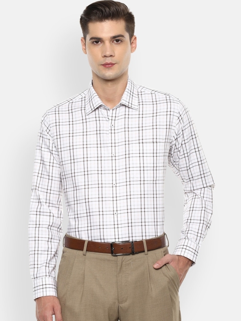 

Van Heusen Men White & Coffee Brown Regular Fit Checked Formal Shirt