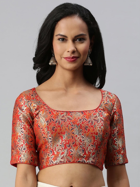 

Soch Women Red & Golden Woven-Design Saree Blouse