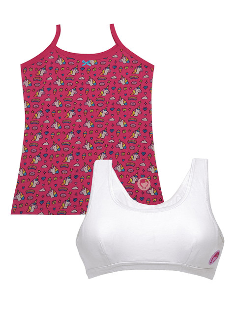 

DChica Fuchsia & White Non Padded Everyday Bra With Camisole DCCMMR6628/xxxs