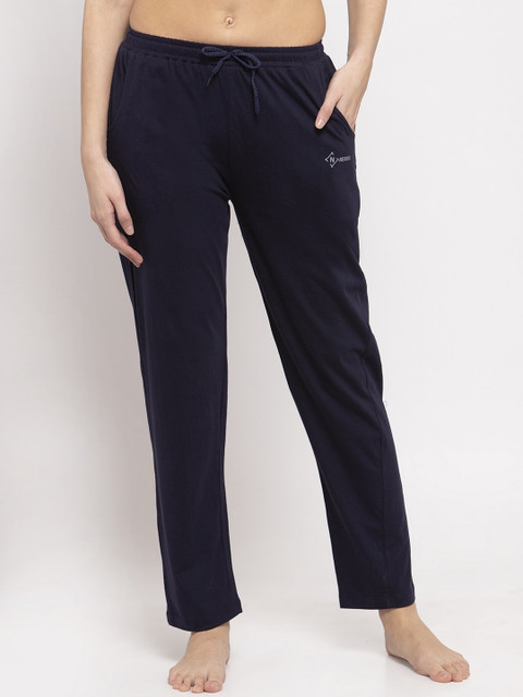 

NEUDIS Women Navy-Blue Cotton Solid Regular-Fit Lounge Pants