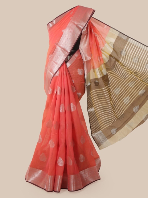 

Pothys Peach-Coloured Cotton Blend Woven Design Chanderi Saree