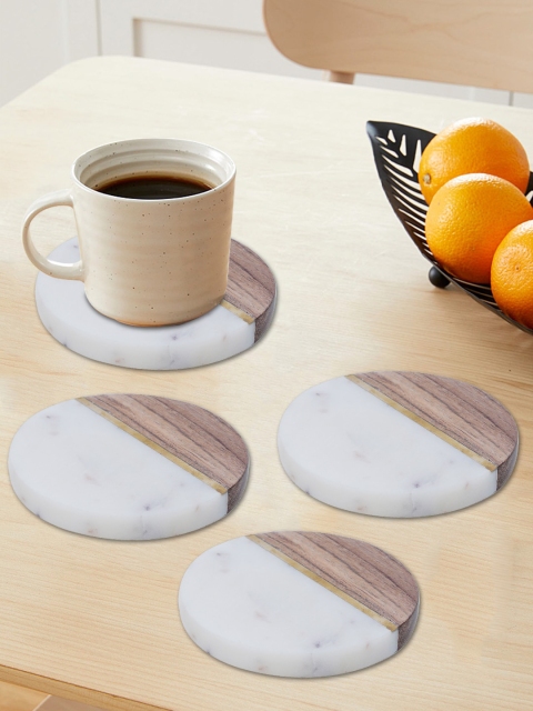 

nestroots Set of 4 White & Brown Marble & Wood Coasters
