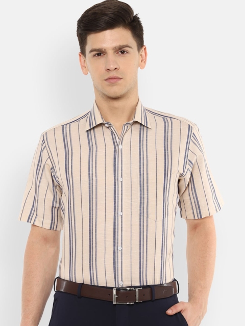 

Van Heusen Men Beige Regular Fit Striped Cotton Linen Formal Shirt