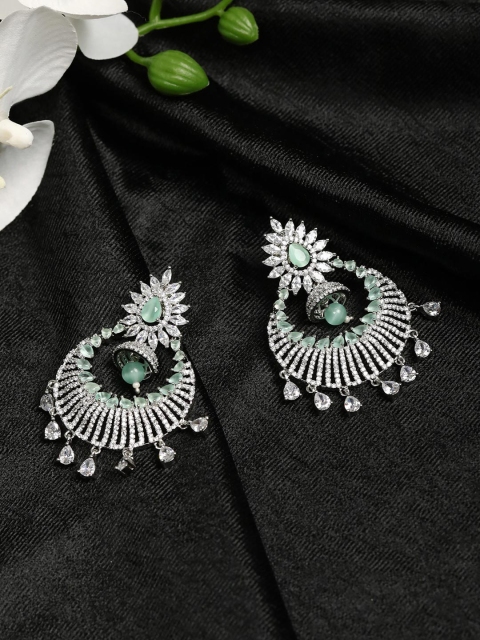 

Priyaasi Sea Green & Silver-Toned Contemporary Drop Earrings