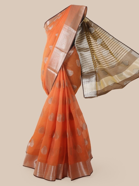 

Pothys Orange Cotton Blend Woven Design Chanderi Saree