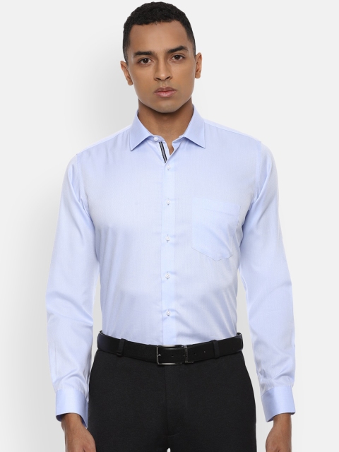 

Van Heusen Men Blue Slim Fit Self Design Cotton Casual Shirt