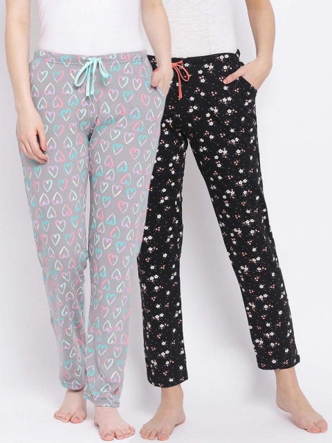 

Kanvin Women Pack Of 2 Printed Pure Cotton Lounge Pants, Black