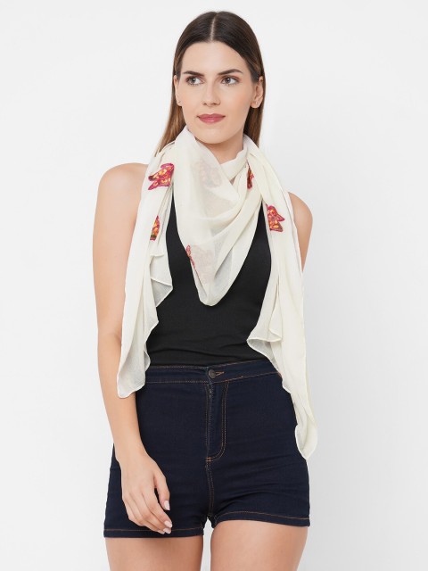 

Get Wrapped Women Off White & Pink Embroidered Scarf