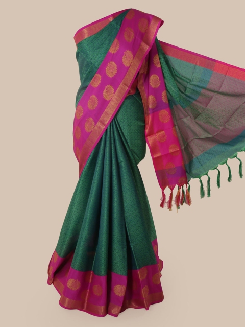 

Pothys Green Cotton Blend Woven Design Chanderi Saree