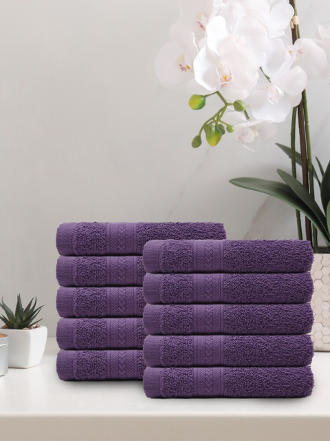 

Trident Set Of 10 Purple Solid 400 GSM Cotton Face Towels