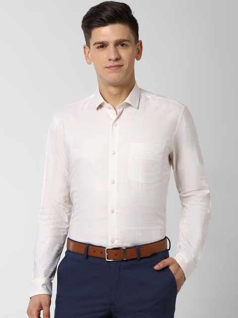 

Peter England Elite Men Cream-Coloured & White Regular Fit Checked Casual Shirt