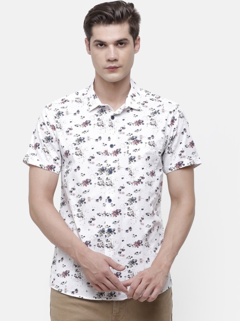 Voi Jeans Men White Slim Fit Floral Printed Cotton Casual Shirt