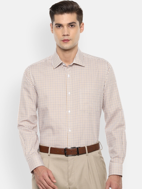 

Van Heusen Men White & Beige Checked Pure Cotton Formal Shirt