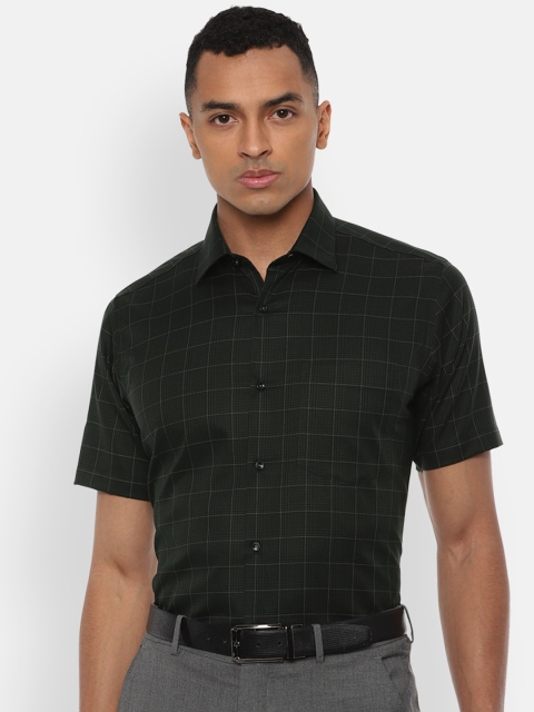 

Van Heusen Men Olive Green & Black Regular Fit Checked Formal Shirt