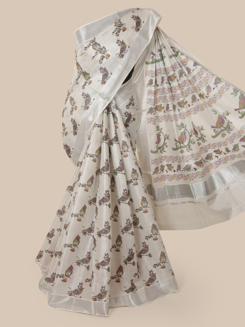 

Pothys Cream-Coloured Printed Cotton Blend Saree