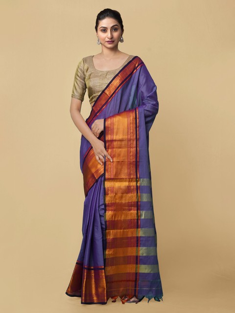 

Unnati Silks Violet Silk Cotton Woven Design Handloom Narayan Peth Saree