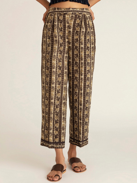 

Ancestry Women Brown & Beige Straight Fit Printed Pure Cotton Parallel Trousers